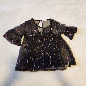 Elegant Black Floral Embroidered Blouse